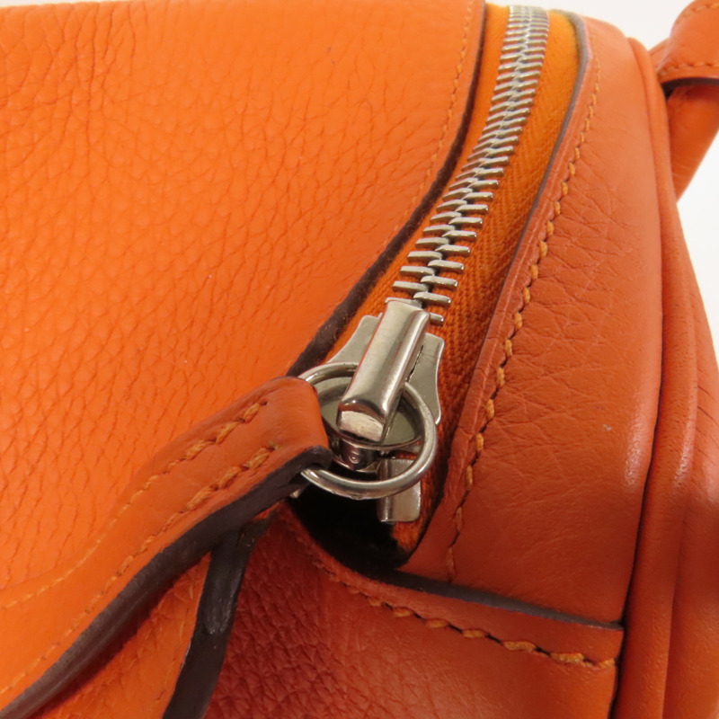 HERMES Clemence皮革Lindy 30銀扣手挽肩背兩用袋Orange-7