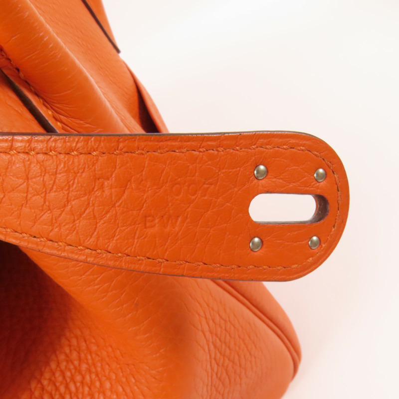 HERMES Clemence皮革Lindy 30銀扣手挽肩背兩用袋Orange-8