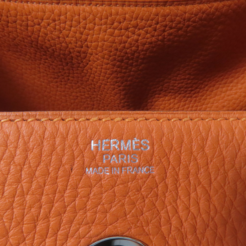 HERMES Clemence皮革Lindy 30銀扣手挽肩背兩用袋Orange-9