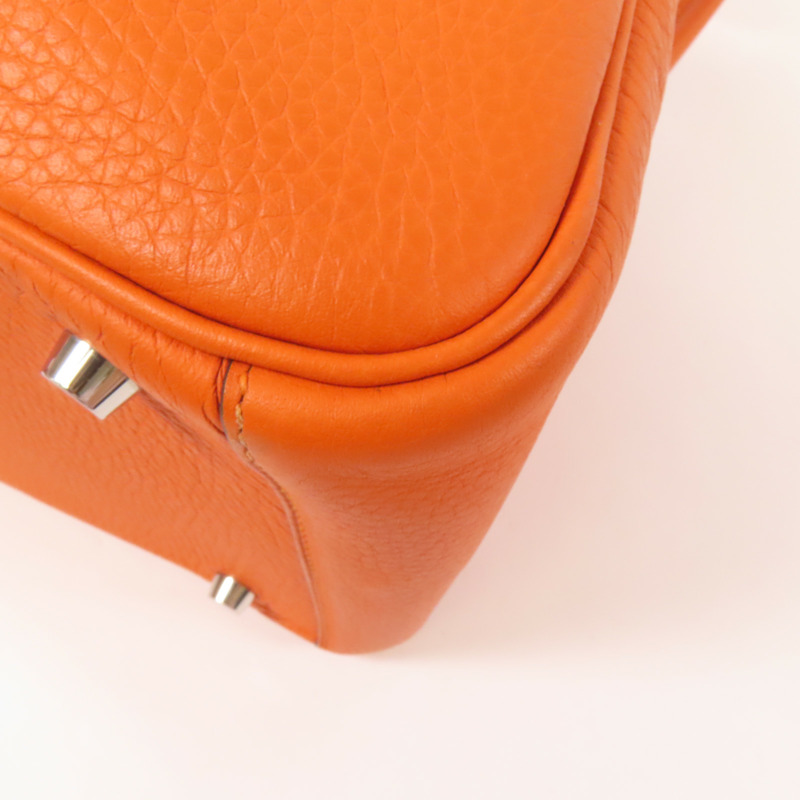 HERMES Clemence皮革Lindy 30銀扣手挽肩背兩用袋Orange-10