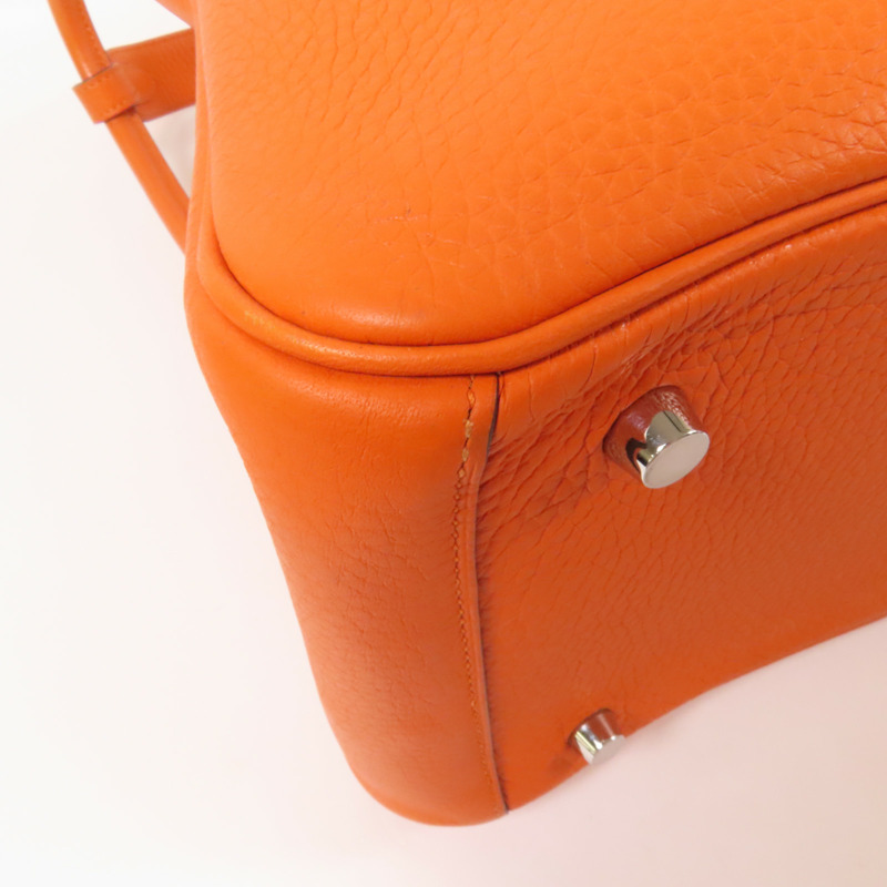 HERMES Clemence皮革Lindy 30銀扣手挽肩背兩用袋Orange-11