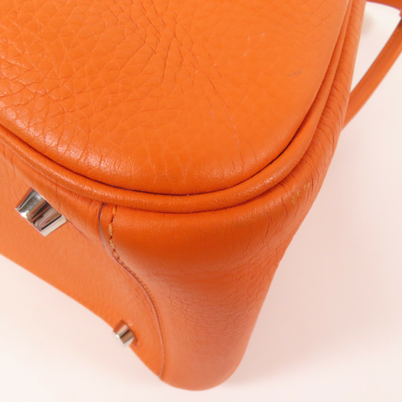 HERMES Clemence皮革Lindy 30銀扣手挽肩背兩用袋Orange-12