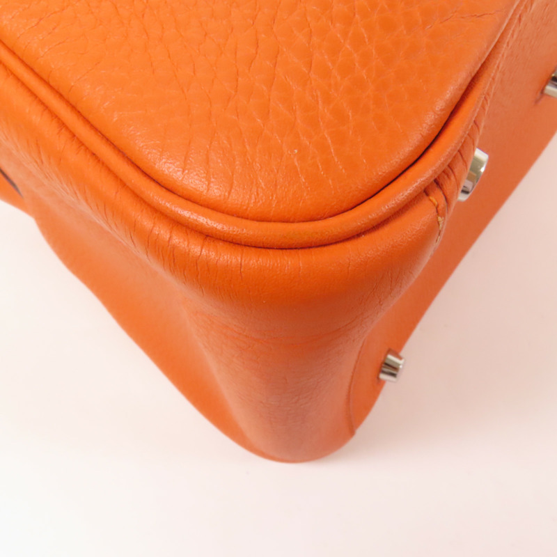 HERMES Clemence皮革Lindy 30銀扣手挽肩背兩用袋Orange-13
