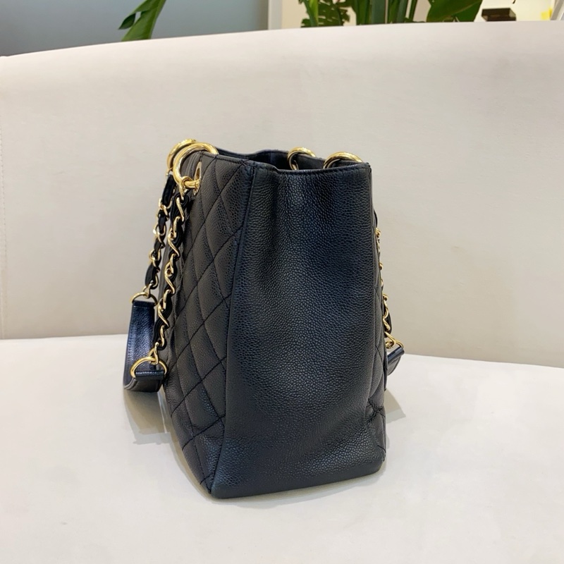 Chanel香奈兒 GST 黑金荔枝紋牛皮托特鏈條包-2