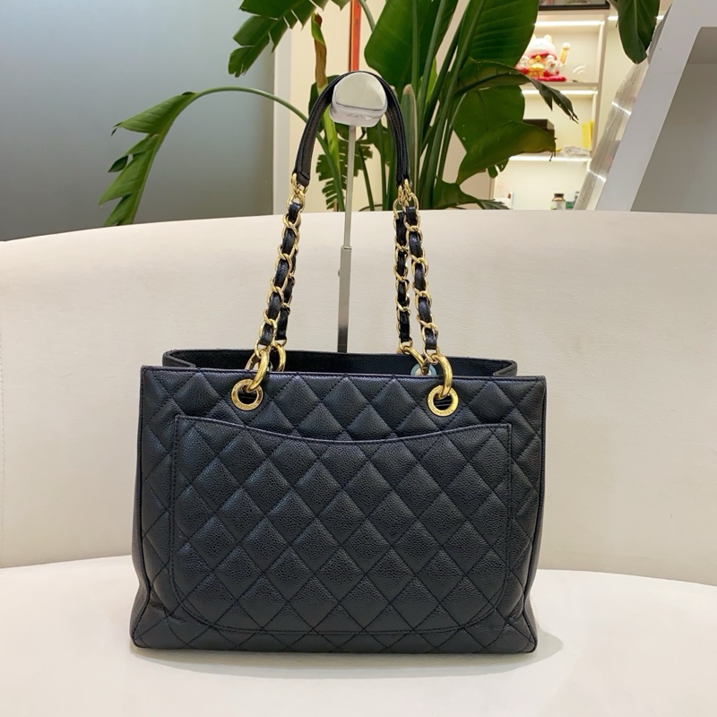 Chanel香奈兒 GST 黑金荔枝紋牛皮托特鏈條包-7