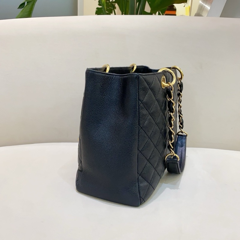 Chanel香奈兒 GST 黑金荔枝紋牛皮托特鏈條包-14