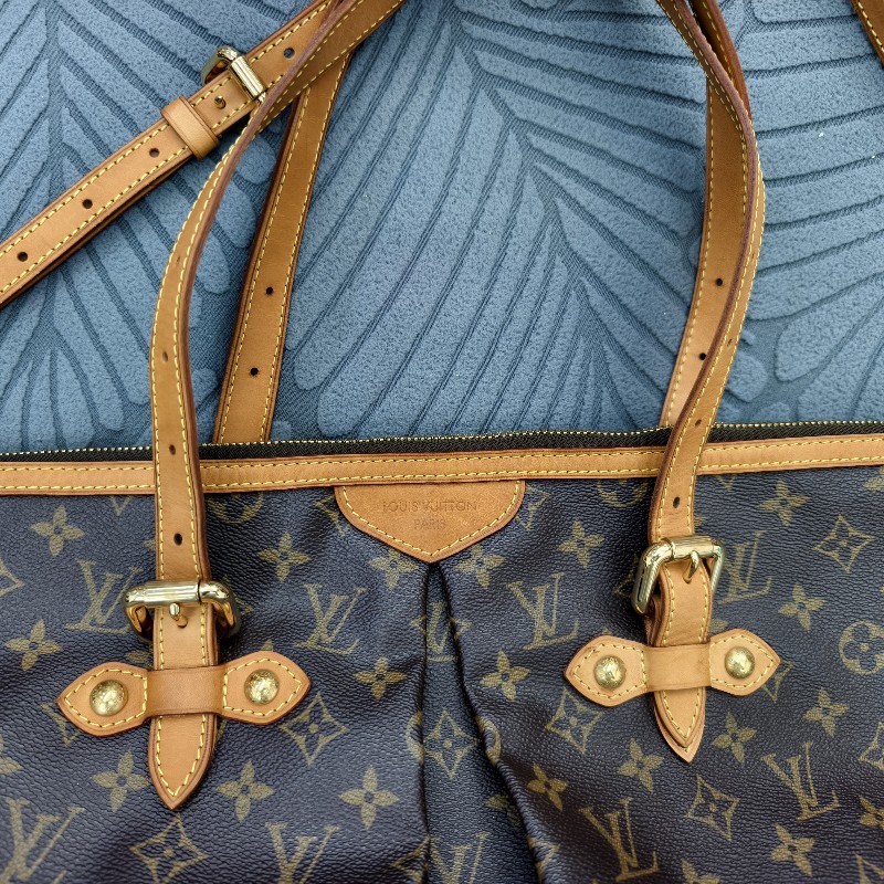 LV LOUIS VUITTON Palermo GM M40146 老花 原花皺褶拉鍊手提肩背包-2