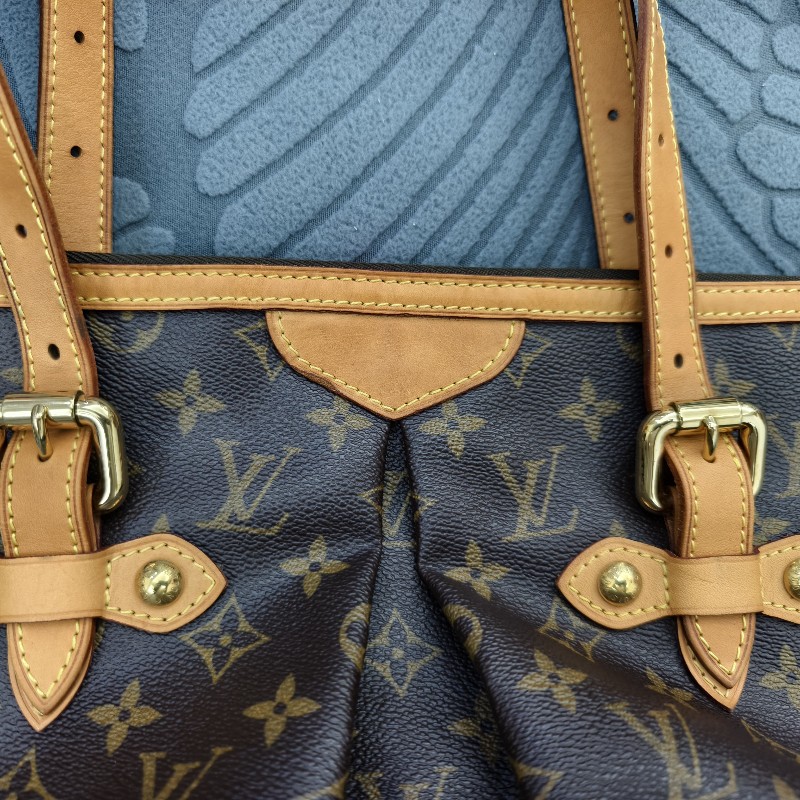 LV LOUIS VUITTON Palermo GM M40146 老花 原花皺褶拉鍊手提肩背包-7