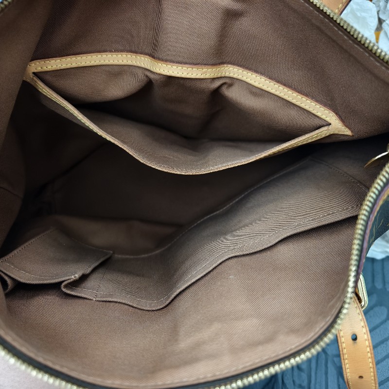 LV LOUIS VUITTON Palermo GM M40146 老花 原花皺褶拉鍊手提肩背包-9