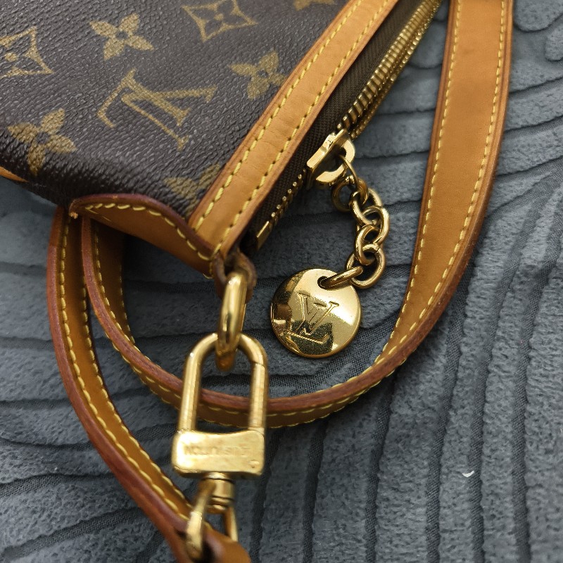 LV LOUIS VUITTON Palermo GM M40146 老花 原花皺褶拉鍊手提肩背包-10