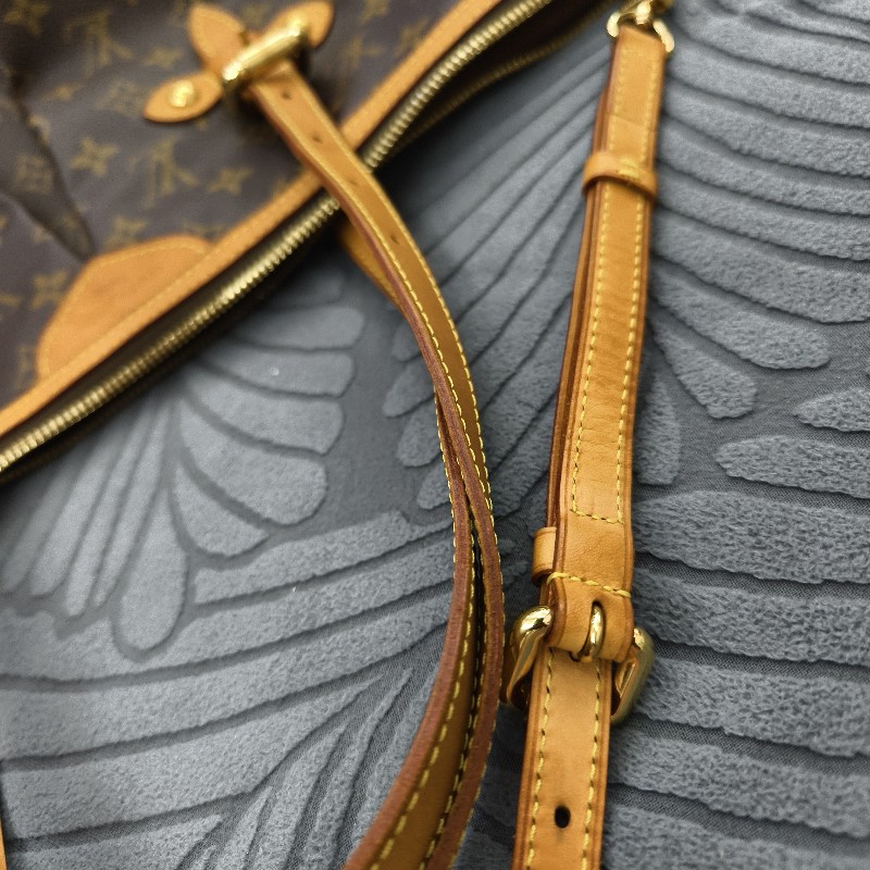 LV LOUIS VUITTON Palermo GM M40146 老花 原花皺褶拉鍊手提肩背包-11