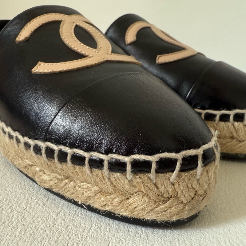 Chanel CC black flats shoes 香奈兒 草編鞋-3