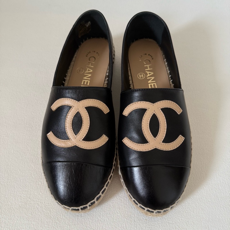 Chanel CC black flats shoes 香奈兒 草編鞋-5