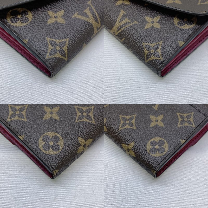 LV Sarah老花紫紅色信封長夾-7