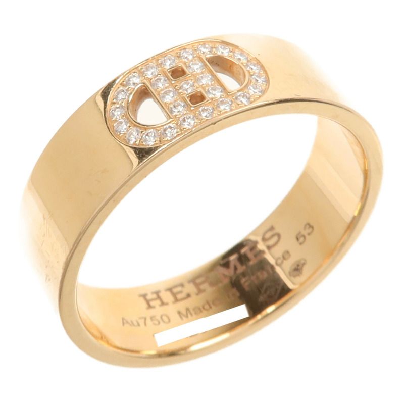 HERMES 18K玫瑰金H Dancre Diamond Ring鑽石戒指US#6.25-0