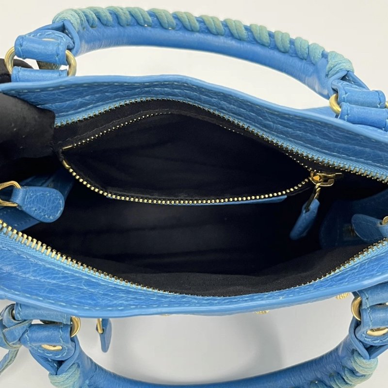 BALENCIAGA 藍色金扣mini手提機車包24*15.5*8  98新配件塵袋鏡子-4