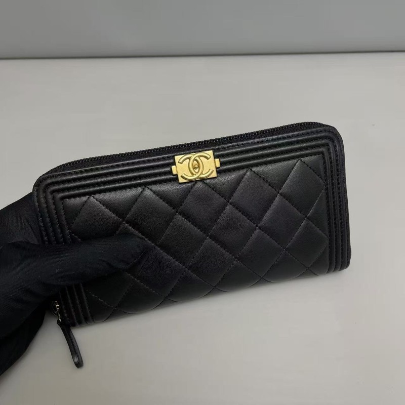 Chanel香奈兒 leboy黑金全皮菱格長款錢包 銀包 長夾-2