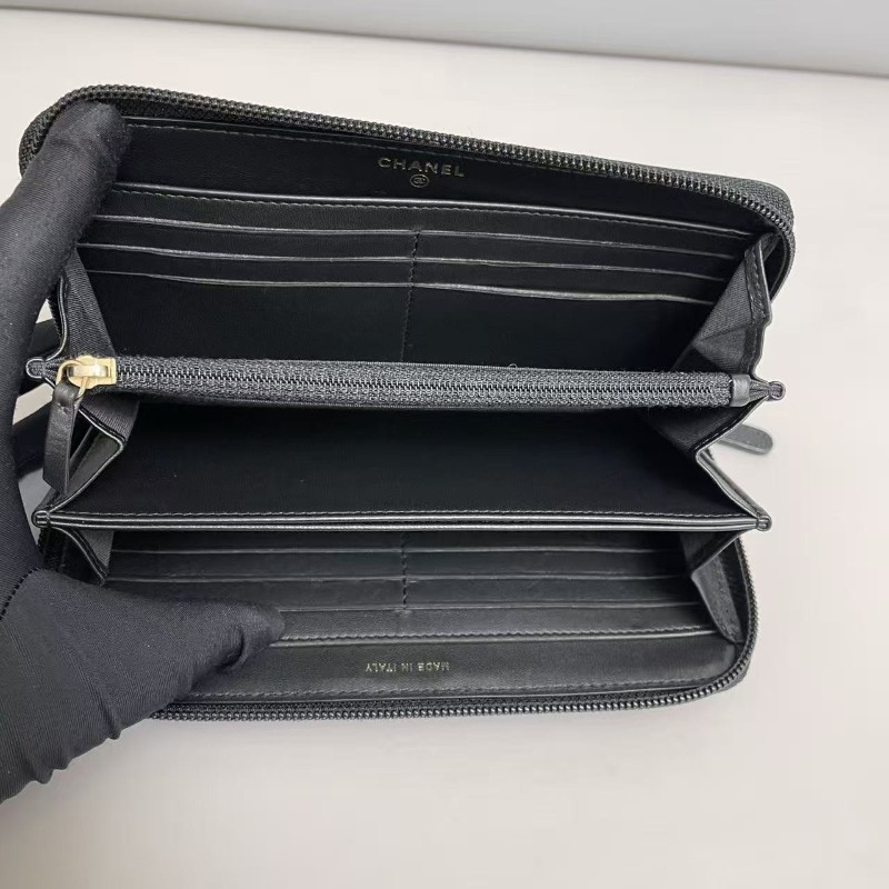 Chanel香奈兒 leboy黑金全皮菱格長款錢包 銀包 長夾-3