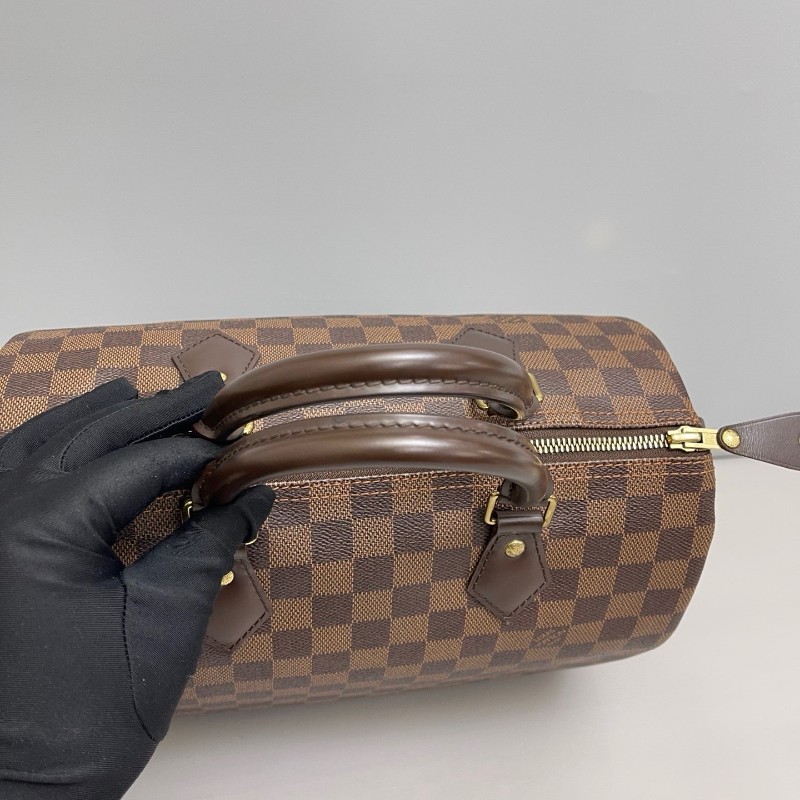 LV路易威登 棕棋盤格Speedy30枕頭包 手提包-5