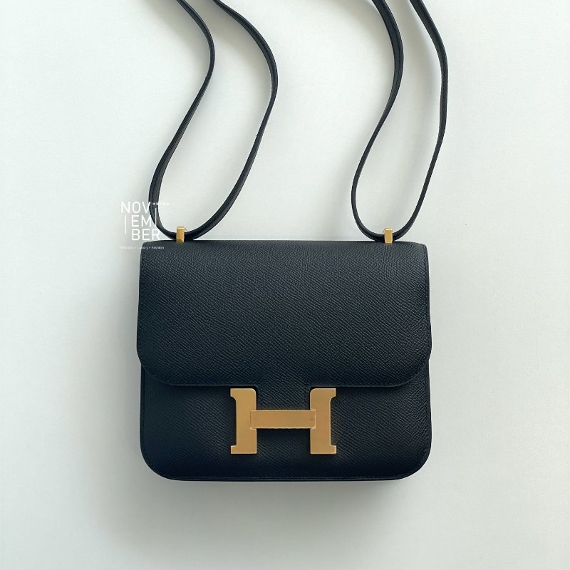 全新全配有購證💖 Hermès 愛馬仕 Constance 黑色金釦 斜背包 肩背包-0