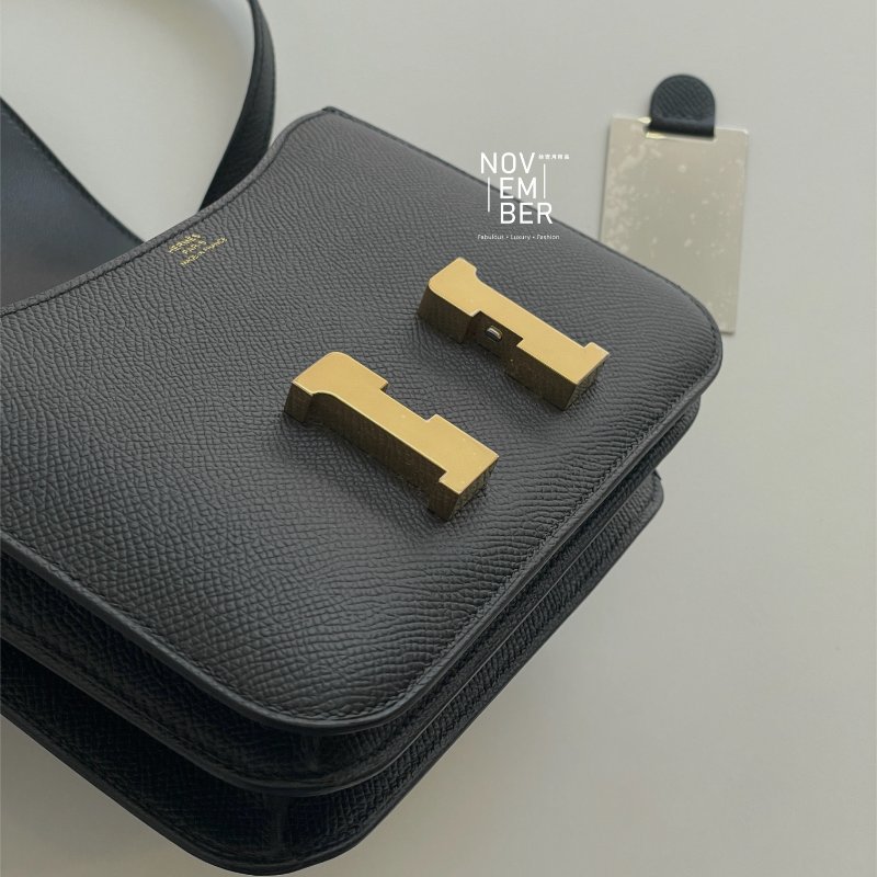 全新全配有購證💖 Hermès 愛馬仕 Constance 黑色金釦 斜背包 肩背包-10