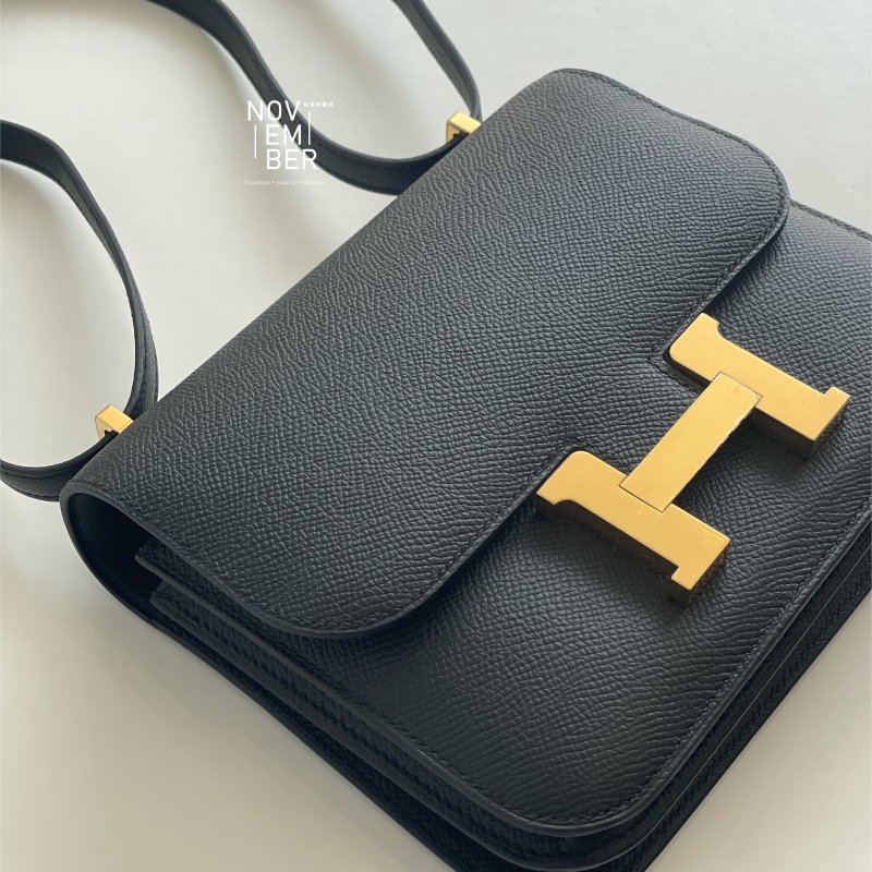 全新全配有購證💖 Hermès 愛馬仕 Constance 黑色金釦 斜背包 肩背包-13