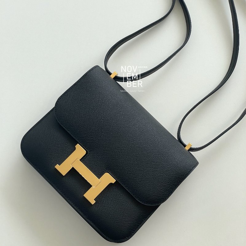 全新全配有購證💖 Hermès 愛馬仕 Constance 黑色金釦 斜背包 肩背包-14