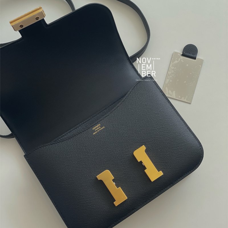 全新全配有購證💖 Hermès 愛馬仕 Constance 黑色金釦 斜背包 肩背包-15