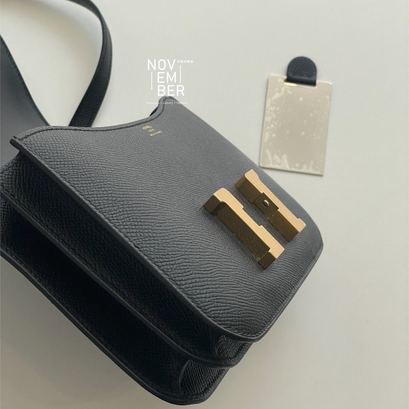 全新全配有購證💖 Hermès 愛馬仕 Constance 黑色金釦 斜背包 肩背包-19