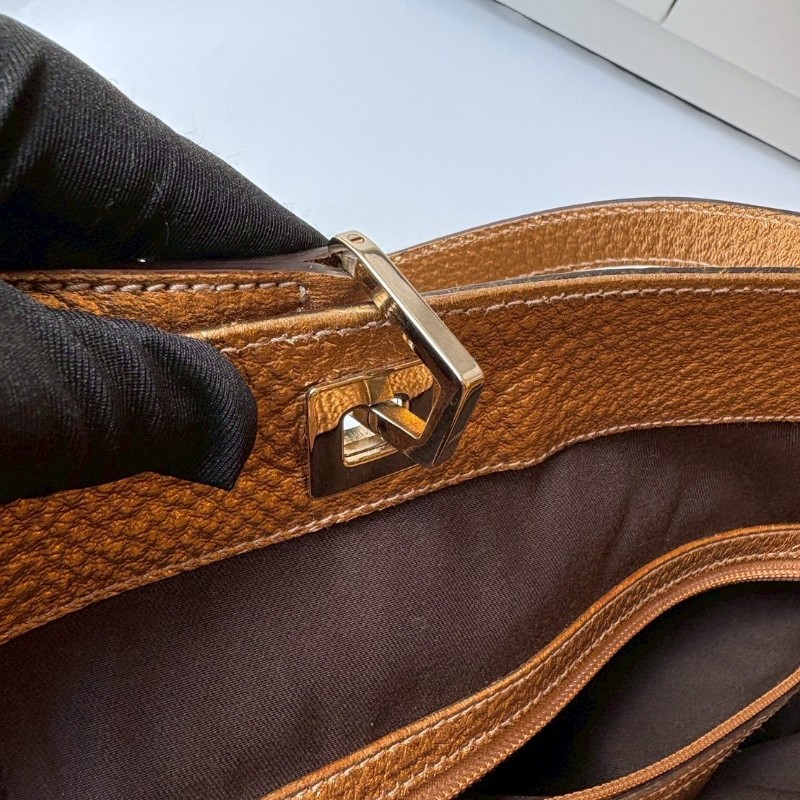 Gucci 古銅金皮革邊GGlogo布托特包-6