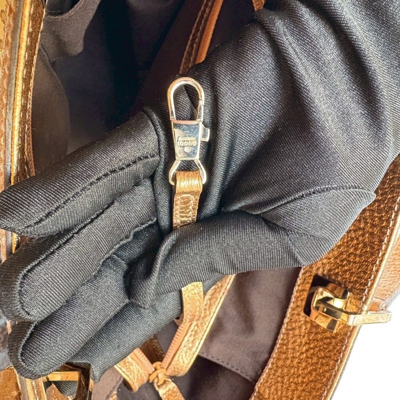 Gucci 古銅金皮革邊GGlogo布托特包-20