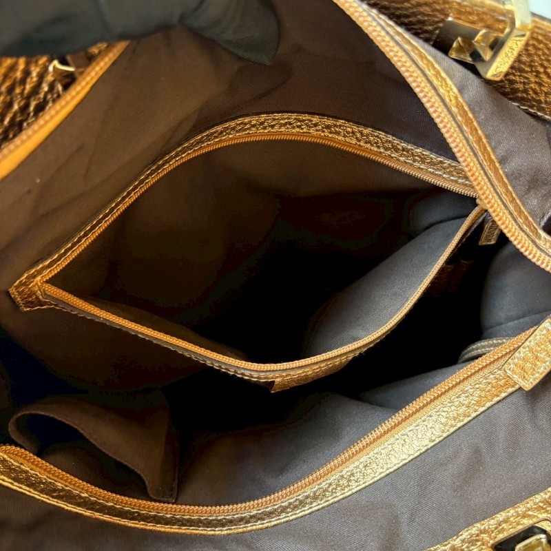 Gucci 古銅金皮革邊GGlogo布托特包-21