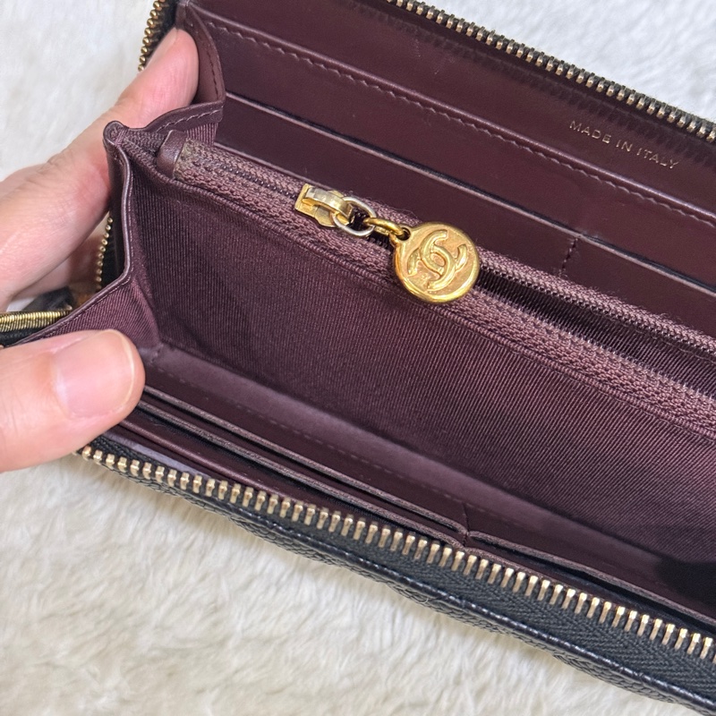 專櫃五萬 香奈兒 黑金 荔枝皮 經典長夾💝香奈兒真品 vintage 鍍24k金扣環(下單一併贈與)-12