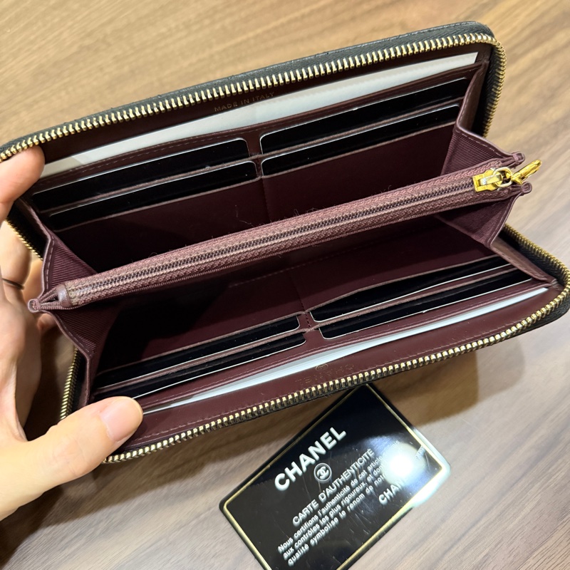 專櫃五萬 香奈兒 黑金 荔枝皮 經典長夾💝香奈兒真品 vintage 鍍24k金扣環(下單一併贈與)-14