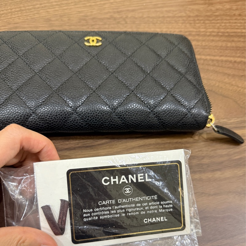 專櫃五萬 香奈兒 黑金 荔枝皮 經典長夾💝香奈兒真品 vintage 鍍24k金扣環(下單一併贈與)-19