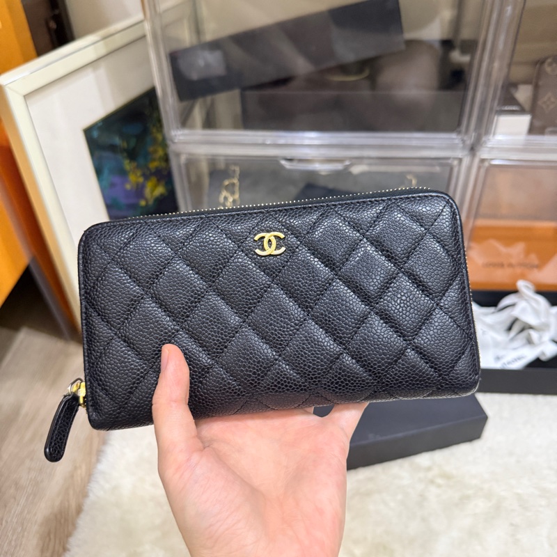 專櫃五萬 香奈兒 黑金 荔枝皮 經典長夾💝香奈兒真品 vintage 鍍24k金扣環(下單一併贈與)-20