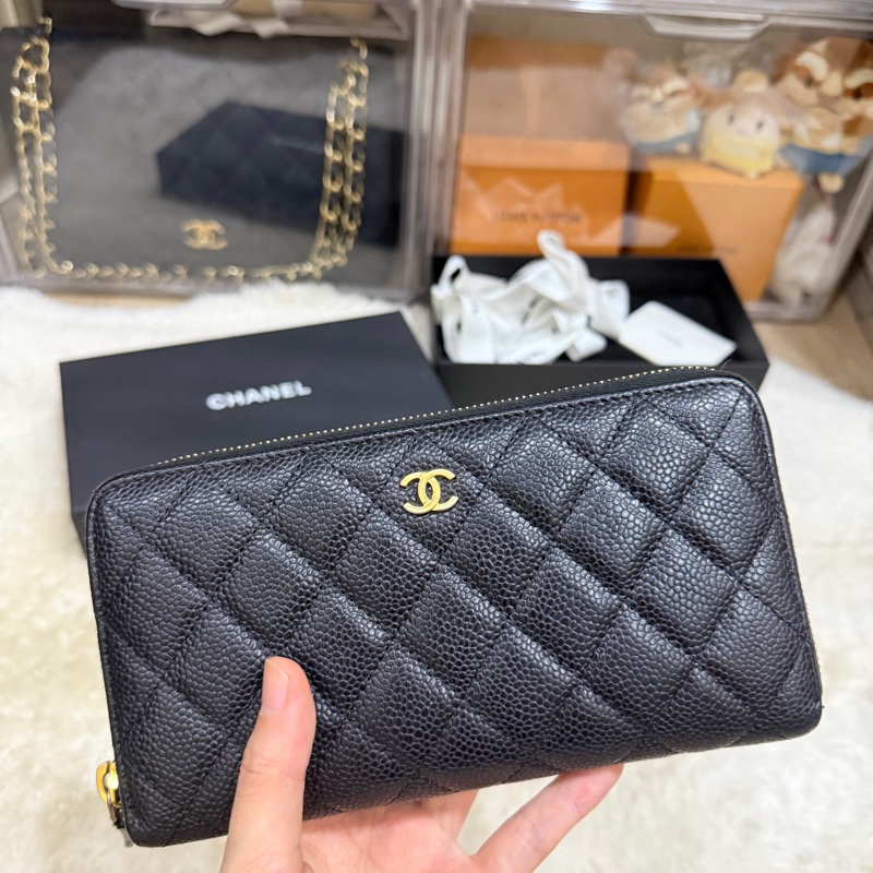 專櫃五萬 香奈兒 黑金 荔枝皮 經典長夾💝香奈兒真品 vintage 鍍24k金扣環(下單一併贈與)-29