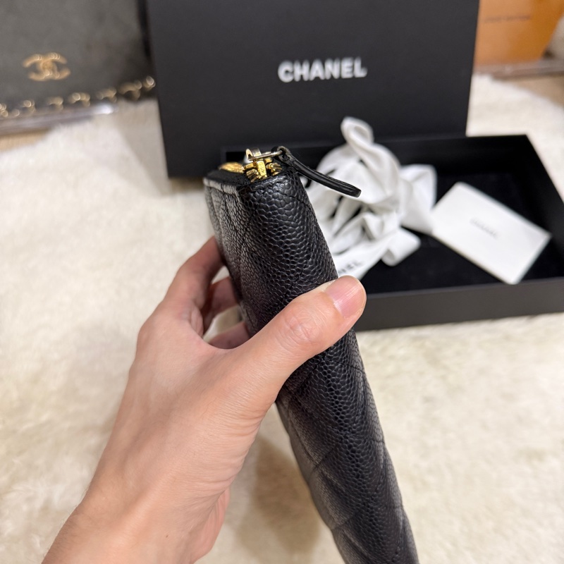 專櫃五萬 香奈兒 黑金 荔枝皮 經典長夾💝香奈兒真品 vintage 鍍24k金扣環(下單一併贈與)-70