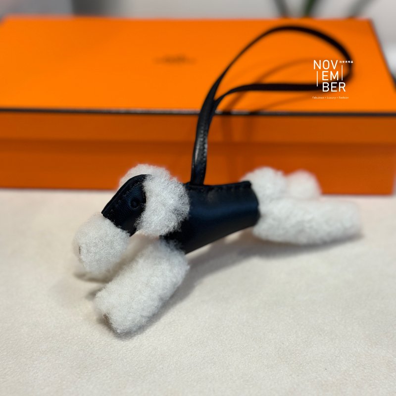 全新💖 Hermès 愛馬仕 Budy 黑色白色小狗吊飾-3