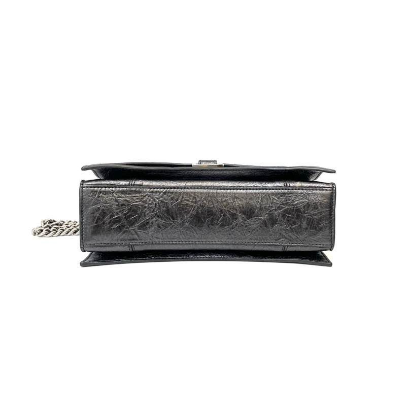 Balenciaga 金屬灰復刻牛皮銀釦下蓋Crush小款肩斜背鏈包716351-4