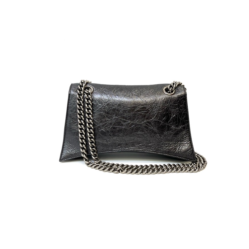 Balenciaga 金屬灰復刻牛皮銀釦下蓋Crush小款肩斜背鏈包716351-9
