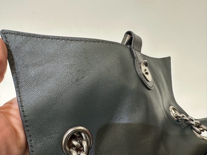 Balenciaga 金屬灰復刻牛皮銀釦下蓋Crush小款肩斜背鏈包716351-20