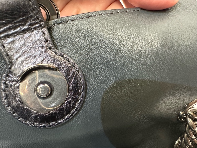 Balenciaga 金屬灰復刻牛皮銀釦下蓋Crush小款肩斜背鏈包716351-21