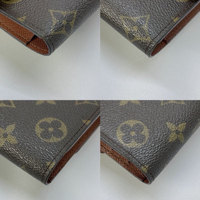 LV 老花三折翻蓋長夾-9