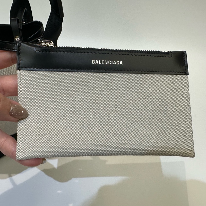 Balenciaga 米帆布拚黑牛皮銀釦Navy Cabas XS手提斜背包-9