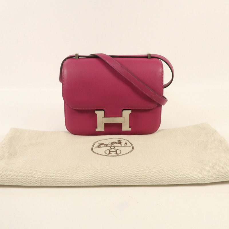 HERMES Swift皮革Constance Mini銀扣肩背袋-9