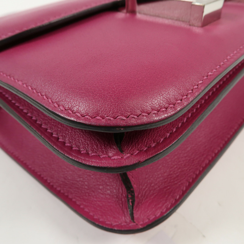HERMES Swift皮革Constance Mini銀扣肩背袋-10