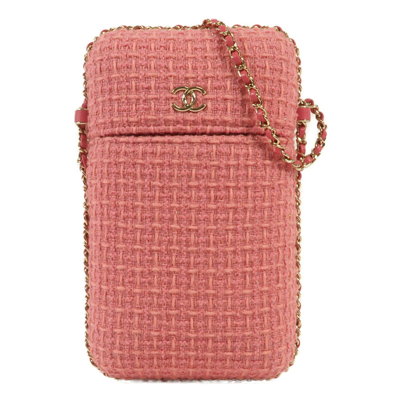 CHANEL 斜紋軟呢Phone Bag金扣鏈帶肩背袋-0