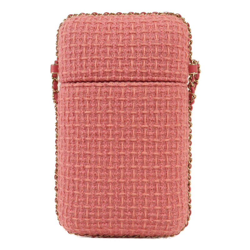 CHANEL 斜紋軟呢Phone Bag金扣鏈帶肩背袋-1