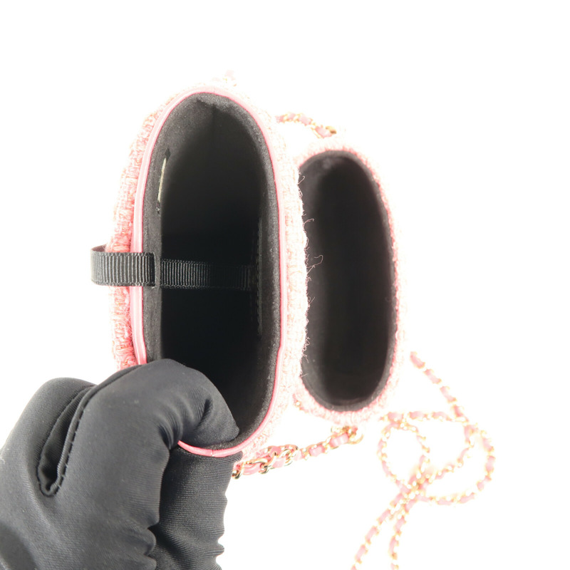 CHANEL 斜紋軟呢Phone Bag金扣鏈帶肩背袋-4